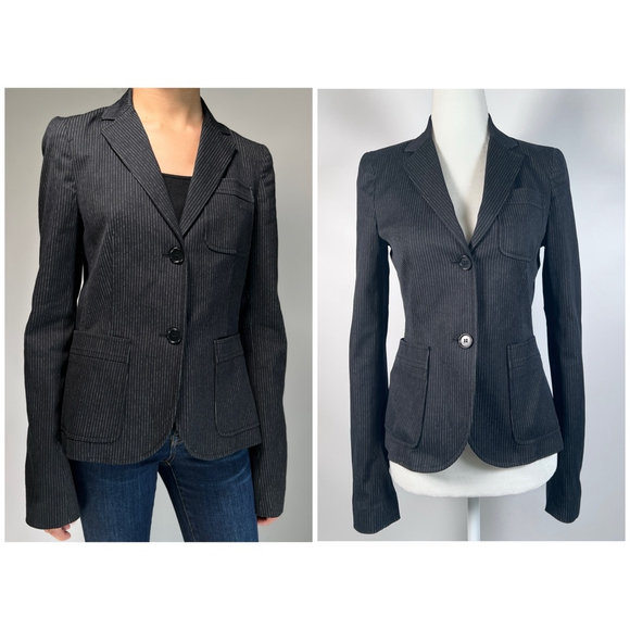 Theory Womans Blazer Blazer Black White Striped Jacket Size 0 - Picture 1 of 11